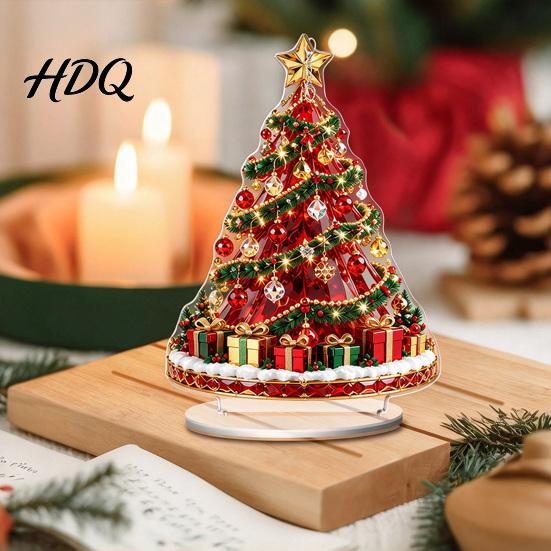 Holiday Ornaments Decorative 2D Flat Christmas Tabletop Centerpiece Acrylic Carousels/Ferris Wheel/Tree Table Bedroom Garden Window Ornament