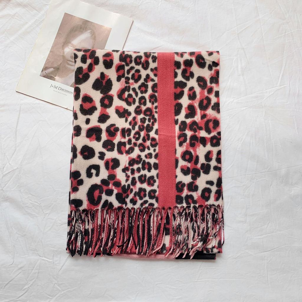 2024 Autumn And Winter New Mid To Long Soft Imitation Cashmere Versatile Leopard Print Patchwork Scarf Shawl For Women