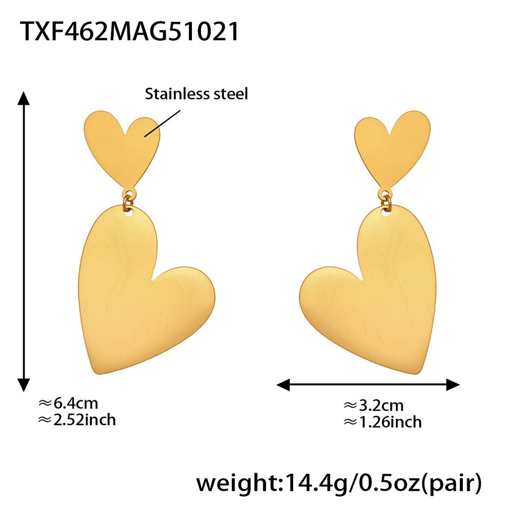 Herz Halskette Ohrringe Ring aus Edelstahl 18k vergoldet Pulloverkette Lange Halsketten Passende Ohrringringe für Frauen