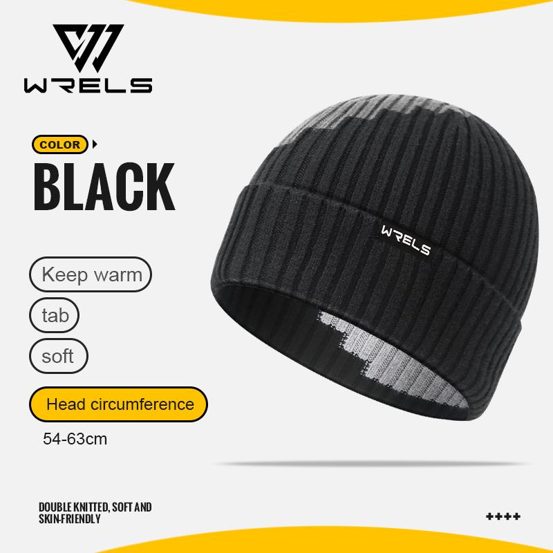 

WRELS Knitted Hat Warm Breathable Cuffed Beanie Windproof Sun-Proof Beanie Hat Wear-Resistant Pullover Hat Portable Cycling Cap чорний