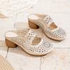 Fashion Wearing Slippers for Womens 2025 Summer New Leather Hollow Out Thick High-heeled Breathable Hole Toe Slippers Women Ladies Shoes