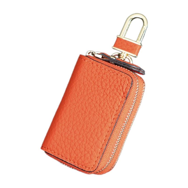 Leather Car Key Fob Case Cover Keychain Zipper Bag Protector Double Layer Pouch