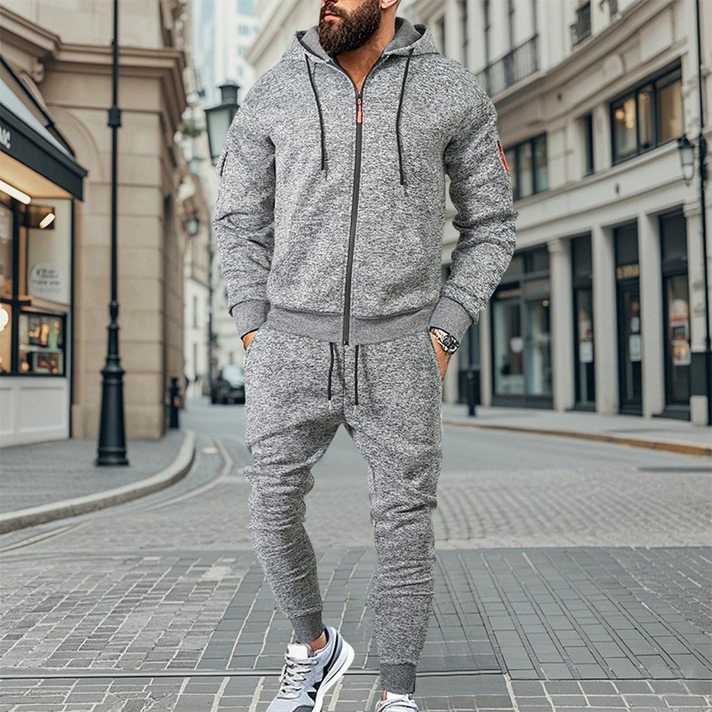 Men'S Hoodie Multi Pocket Hooded Long Sleeved Casual Sports Two-Piece Set