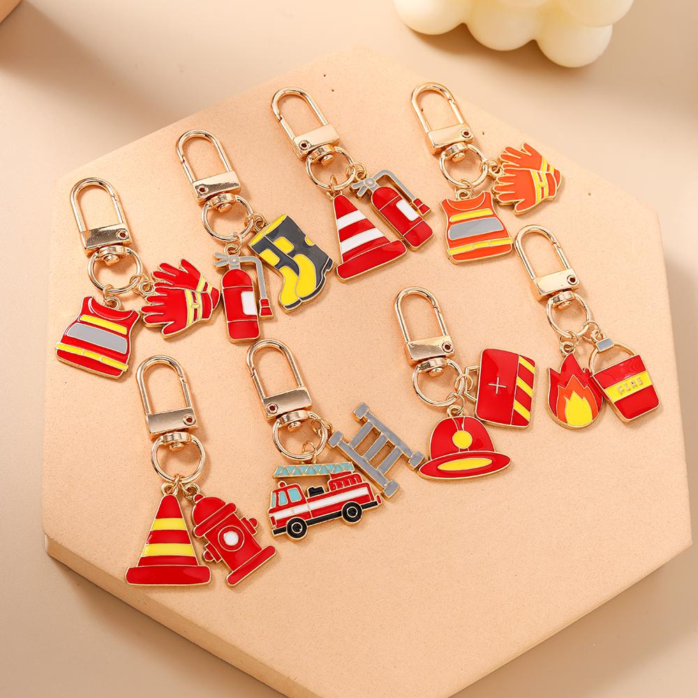 New Fire Gloves  Firefighting Shoes Keychain Fire Equipment Key Ring Pendants for Women Girls Handbag Decor DIY Jewelry Gift