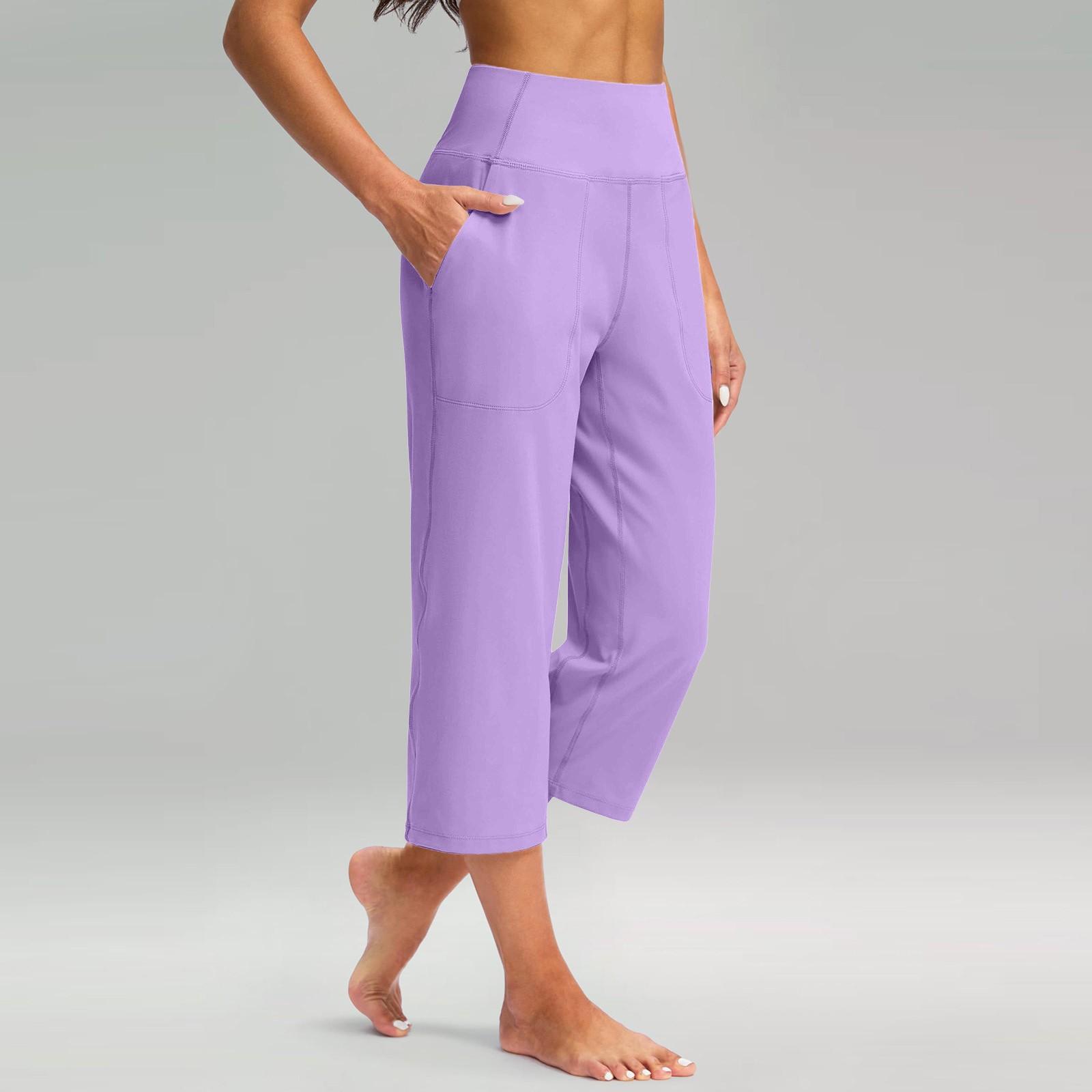 

Женские эластичные брюки 3/4 с высокой талией, повседневные брюки-капри с широкими штанинами для активного отдыха, брюки с карманами XXXL фиолетовый