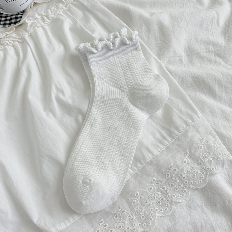 

Spring and summer thin girls lace socks Korean version ins Japanese solid color hollow mesh mid-tube socks One size fits all белый