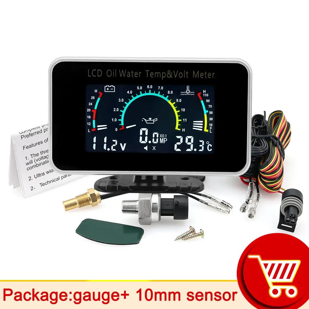 

AD 3 In 1 LCD Automobile Digital Water Temperature Gauge Oil Pressure Gauge Voltmeter Water Temperature Sensor Adapter for Car