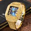 MISSFOX Luxury Diamond Watches for Men Hip Hop Style Bling Bling Iced Out Wristwatch Fashion Square Stainless Steel Waterproof Clock