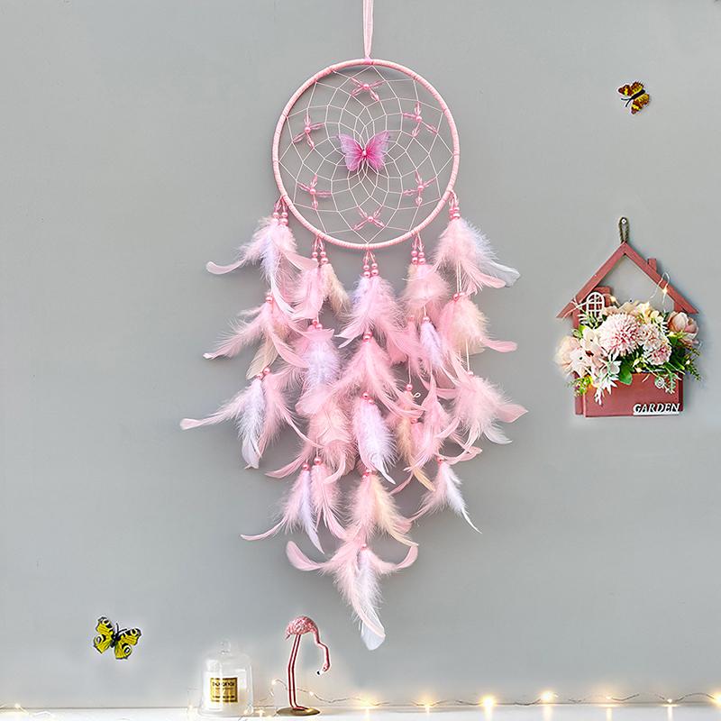 6 Colors Dream Catcher Handmade Feathers Butterfly Wind Chimes Girls Bedroom Hanging Ornaments Birthday Holiday Gifts Home Decor