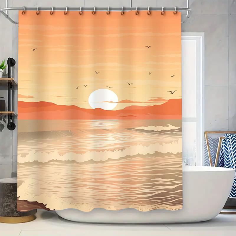 

Sunset Bathing Curtain With Warm Color Gradient Design Waterproof Shower Curtain For Bathroom Decorations W60H190(CM)-1 Pcs