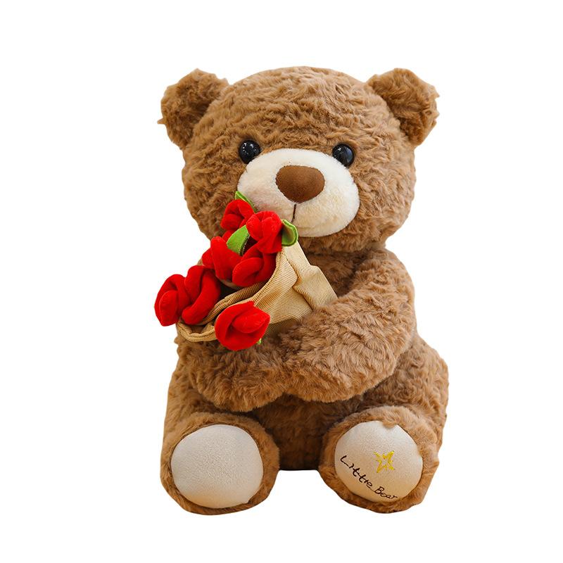 Rose bear doll hug flower teddy bear doll bear plush toy valentine's day gift