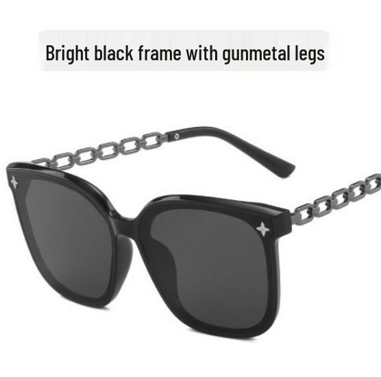 Fashionable Large Frame Chain Sunglasses - Unisex UV Protection, Street Style as Seen on Douyin Live Broadcast and Xiaohongshu