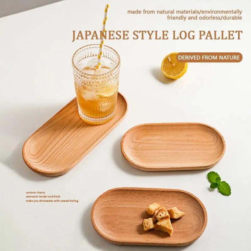 Japanese Tableware Wooden Plate Beech Oval Tray Mini Solid Wood Small Plate Children's WholeWooden Plate Wood Plates 18cm
