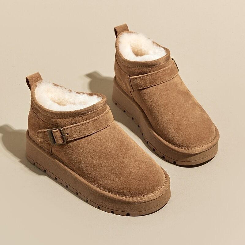 Thick-soled Snow Boots Women's Winter New Fur Integrated Warm Cotton Shoes Non-slip External Velvet Short Boots