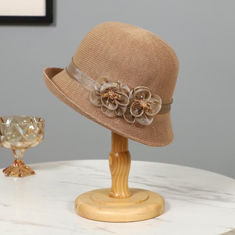New hat women's spring summer mother sunshade basin hat thin breathable temperament bucket hat sunscreen sun hat