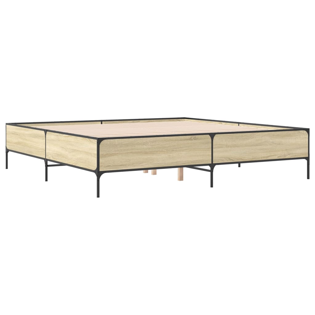 Bed Frame in Sonoma Oak Finish 200 x 200 cm Made of Engineered Wood and Metal
