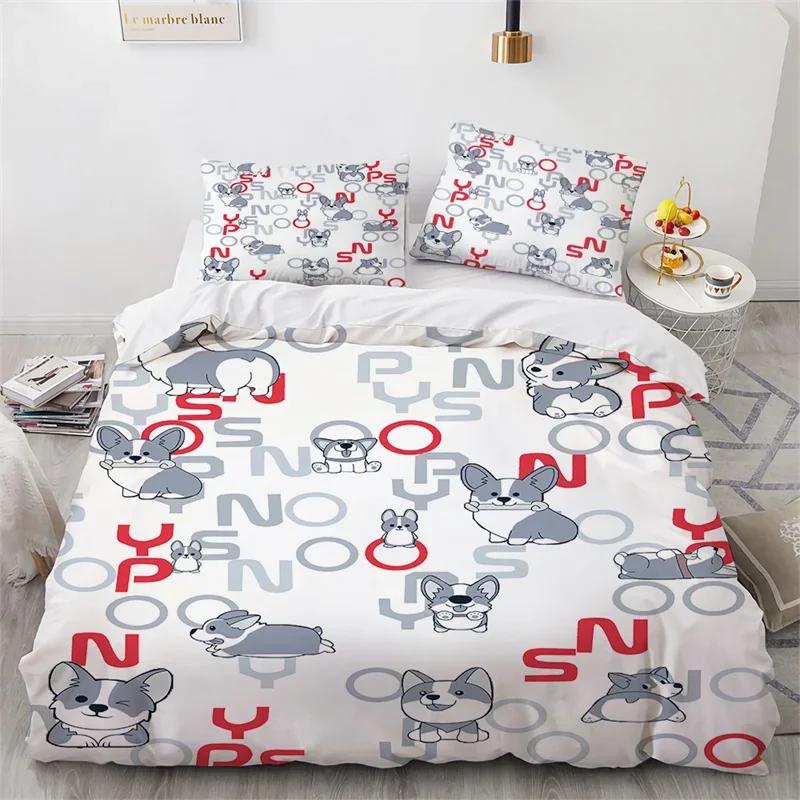 Cute Cartoon Dog Duvet Cover Pet Puppy Dogs Bedding Set Twin Full For Kids Girls Kawaii Room Decor Microfiber Comforter Cover