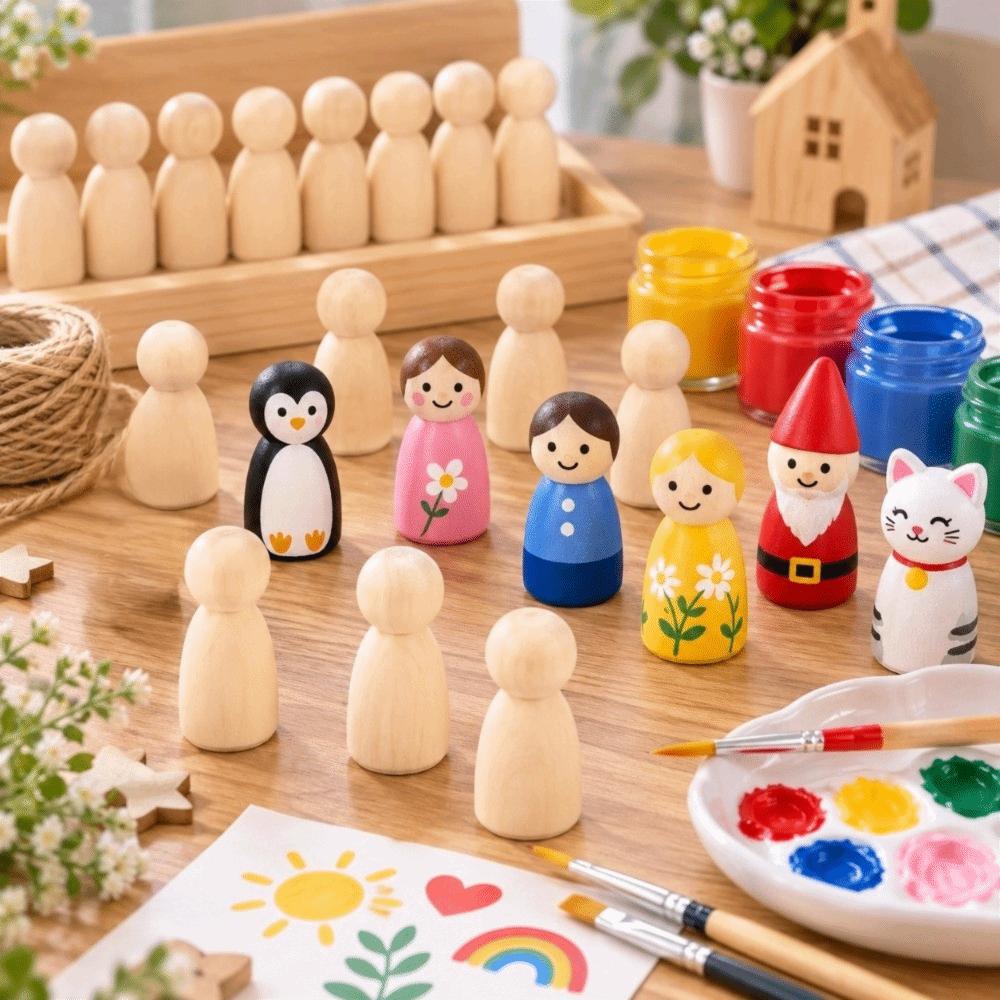 20pcs Male And Female Wooden Peg Dolls 55mm Size Wooden Craft People  For DIY Painting