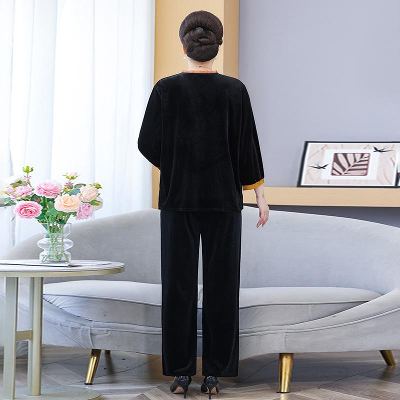 New Women's Golden Velvet Two-piece Set In the Elderly Spring and Autumn Fashion Casual Suit