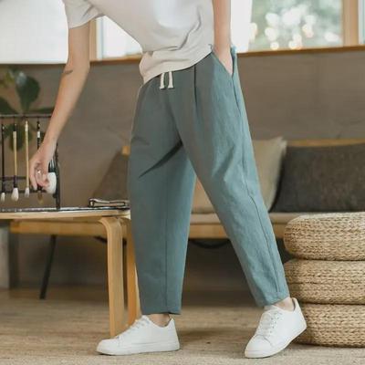 2023 Spring/Summer Men's Chinese Style Cotton Linen Loose Straight Trousers