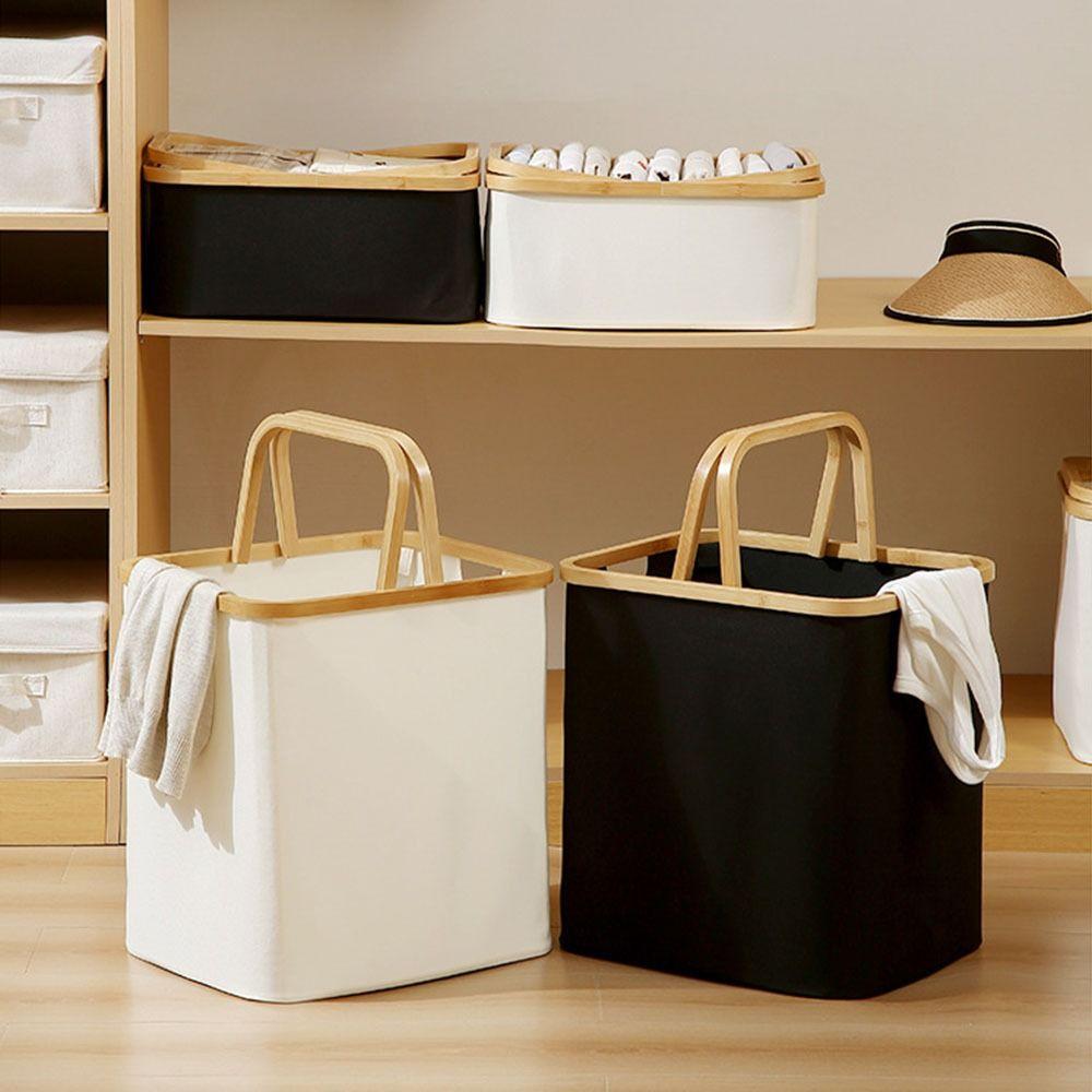 Large Capacity Folding Laundry Hamper Bamboo Handle Fabric Storage Bins  Desktop