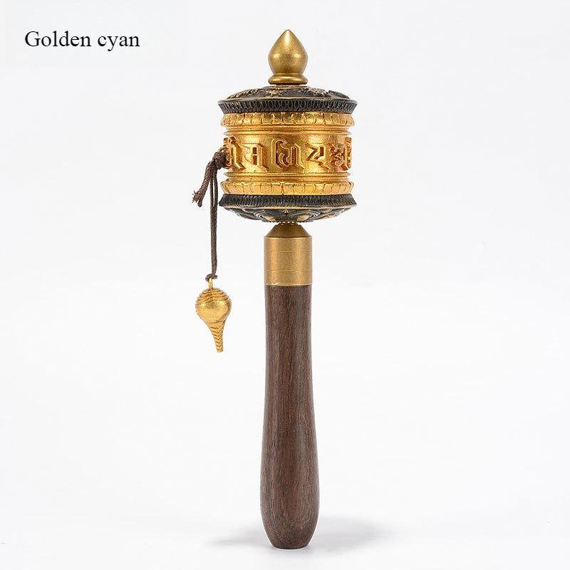 Hand-cranked Gold Wheel Tibetan Copper Hand-cranked Gold Bucket Six-character Mantra Times Home Tibetan-style Gold Cylinder
