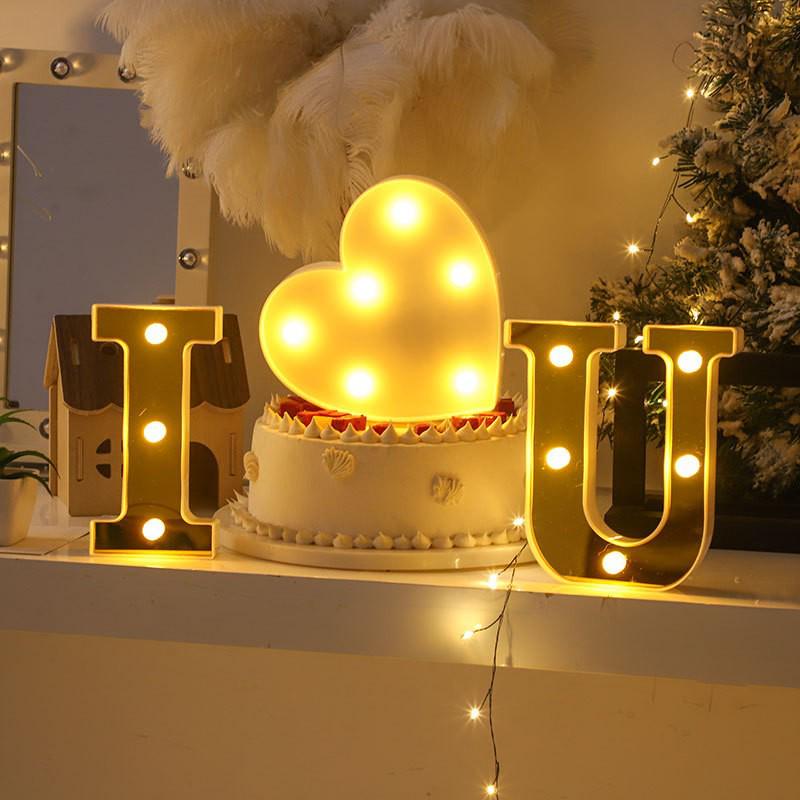 Gold LED Mirror Letter Lights - Romantic Birthday and Festive Décor