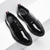 Men's British Patent Leather Glossy Pointed Lace-up Brock Flow Dress Casual Leather shoes-X