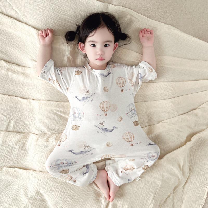 Unisex Baby Summer Jumpsuit - Anti-bacterial, Pure Cotton, Breathable, Boneless, Three-Quarter Sleeves, Essential Homewear