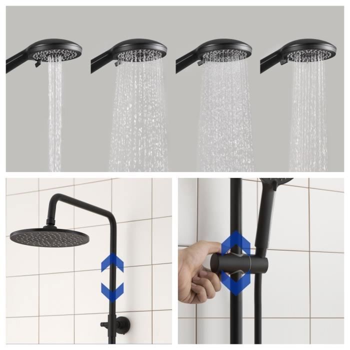 Cecipa @ Colonne de douche thermostatique avec Douchette Système Noir