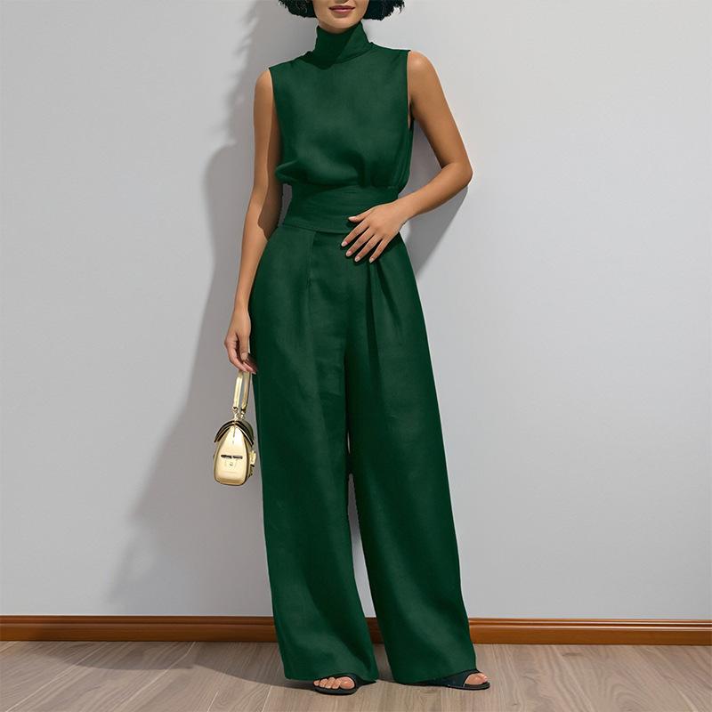 2026 Cross-border Foreign Trade European and American Women's Wear: Spring/Summer New Fashionable Cotton-Linen Sleeveless Long Pants Casual Set for Wo