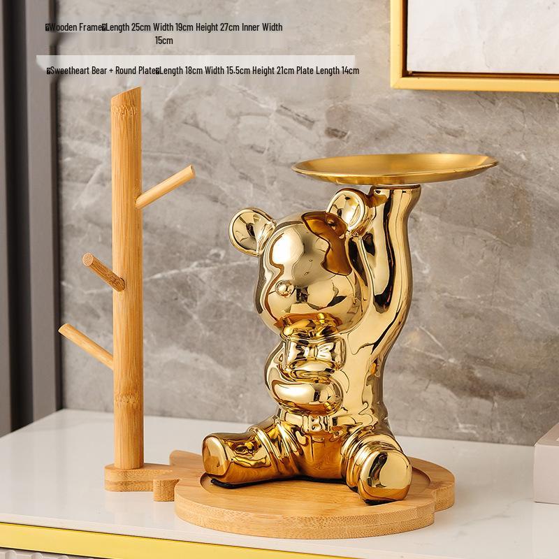 Elegant Ceramic Bear Storage Tray & Piggy Bank - Hallway Shoe Cabinet & Living Room Decor