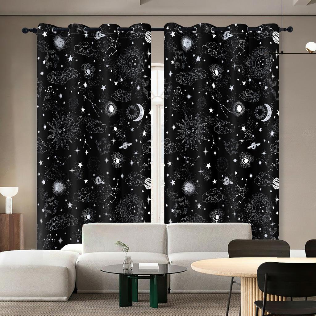 Adorable Astronaut Window Panel Drapes Spaceship Rocket Moon Eyelet Blackout Curtain Galaxy Star Outer Space Curtains for Kids Room Decor