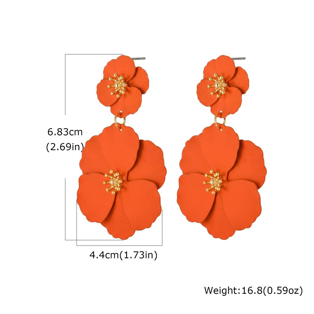 Big Flower Drop Earrings for Women Exaggerated Double Floral Dangle Earrings Statement Charm Jewelry for Wedding Party