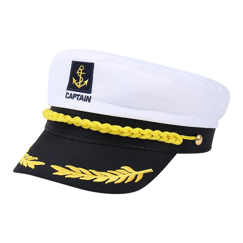 Navy Flat Top White Yacht Captain Hat Adult Sailor Cosplay Hat