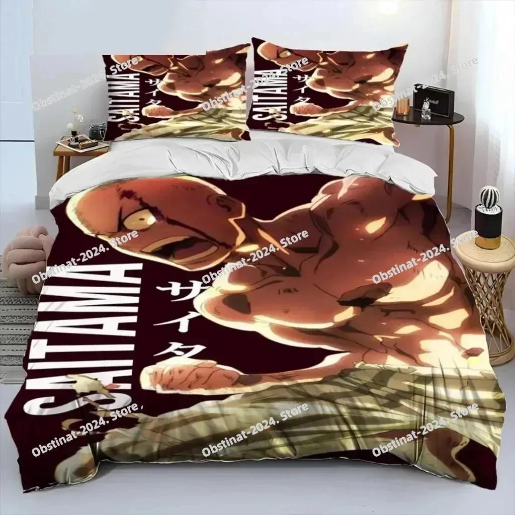 Anime One-Punch Man Saitama Beding Set Printed Bed Linen Set With Pilowcase Bed Soft Duvet Cover Soft Single Double Quen Super King-Sized Dimensionsd