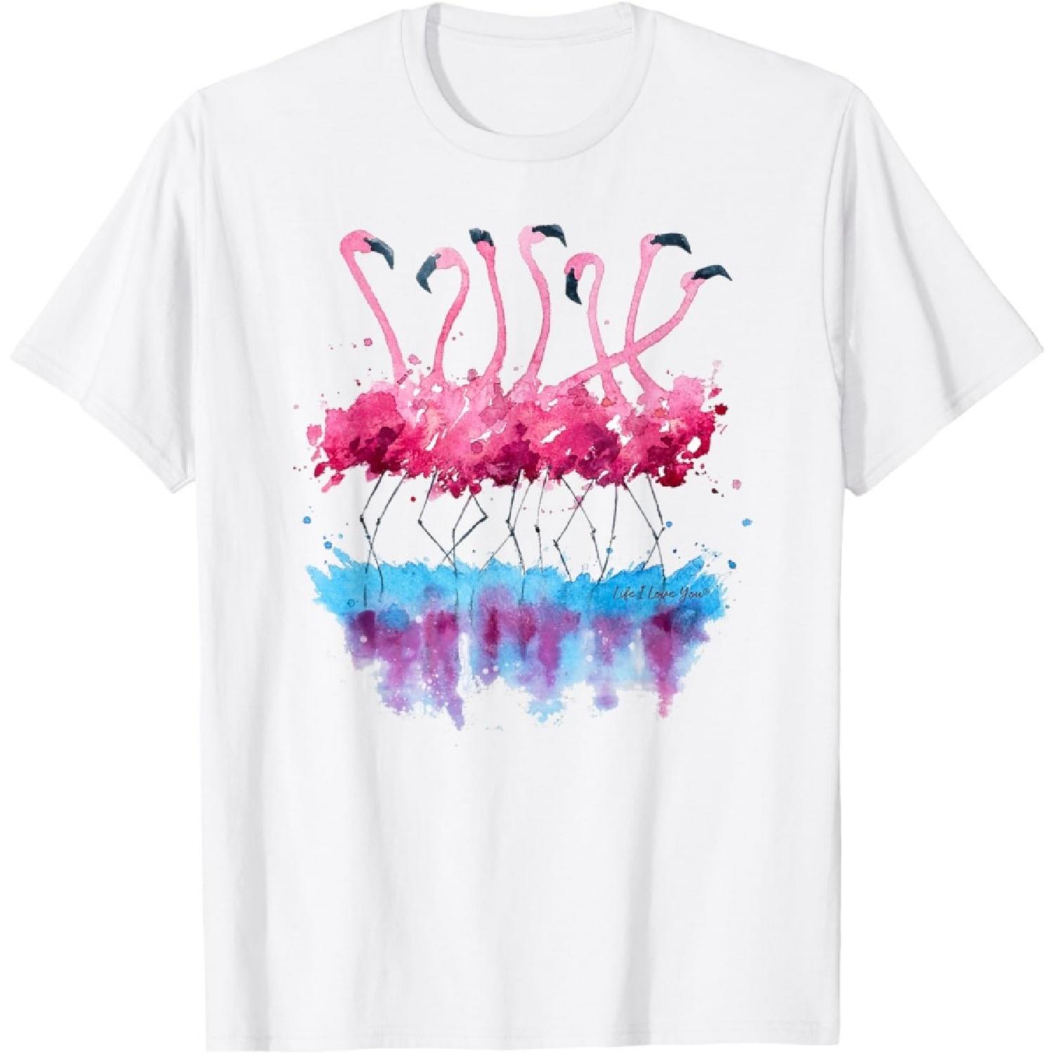 Beautiful Tropical Dancing Pink Flamingos T-Shirt S