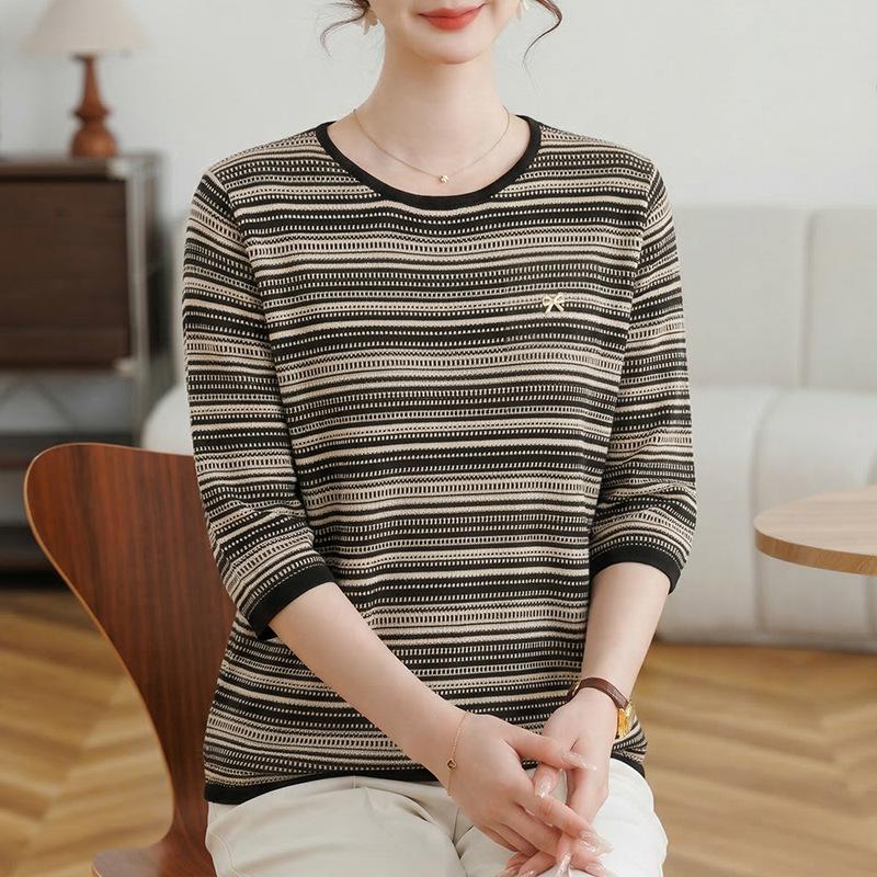 Mom s Spring 2026 Ice Silk Loose Knit Short-Sleeve Top for Middle-Aged & Elderly Women XL (suitable for 100-110 jin) чёрный