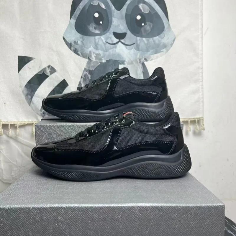 

P America cup black box cowhide splicing canvas casual handsome trendy shoes sports large size 38 чёрный