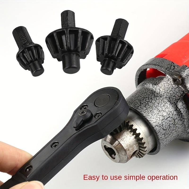 Iron Drill Chuck Wrench, Interchangeable Head Key, Quick Ratchet with 3 Gears, Forward and Reverse Rotation, Anti-Slip Handle for Easy Operation