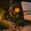 Jack-o-lantern Solar Lights Halloween Garden Stake Light, Soft Warm Jack-o-Lantern, Moon Cat Amber Silhouette Outdoor Pathway Decor, Waterproof Metal