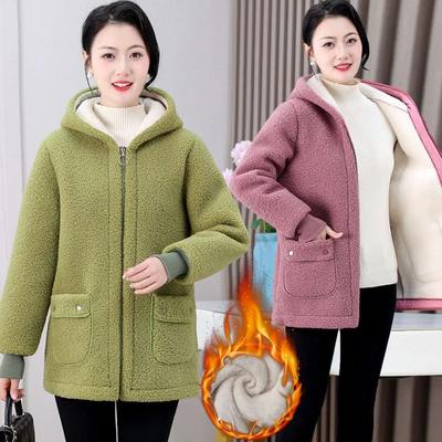 Damen Winterjacke Plus Samt Verdickt Westlicher Stil Mode Mittleren Alters und Ältere Wattierte Jacke mit Kapuze Wattierte Jacke Wattierte Jacke