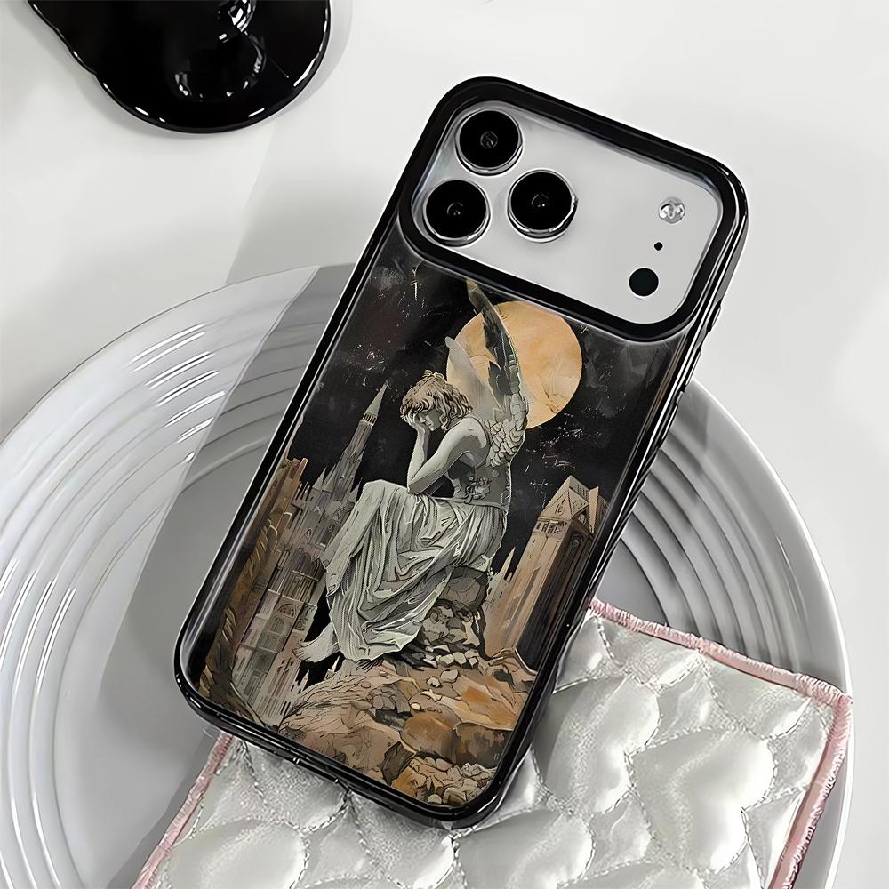 Melancholisches Engel Handyhülle für iPhone 13 14 16 15 12 11 Pro Max 17 Air 14 Plus Stoßfest Matt Hart Stoßfänger Hülle