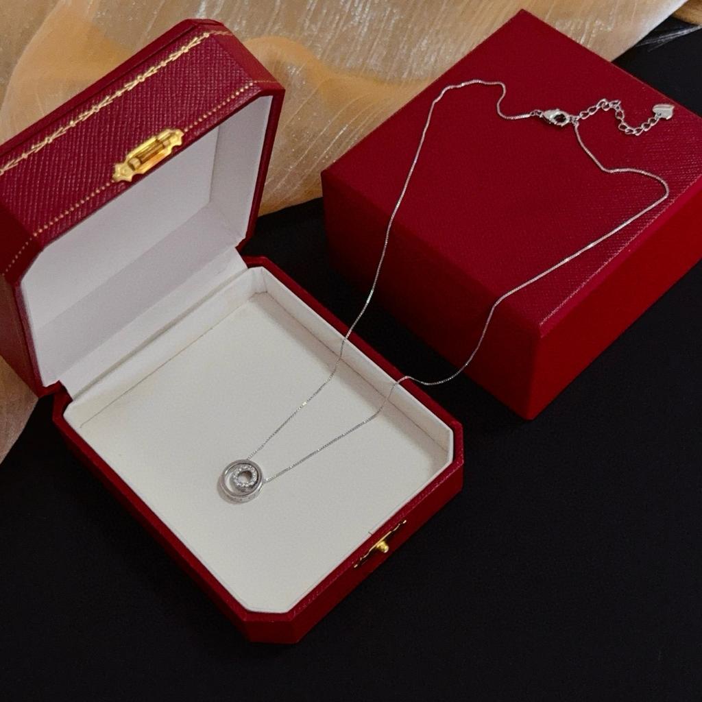 Colar com Pingente de Diamante Duplo Anel Uso Diário, Presente Banquete Material Hipoalergênico Presente de Aniversário