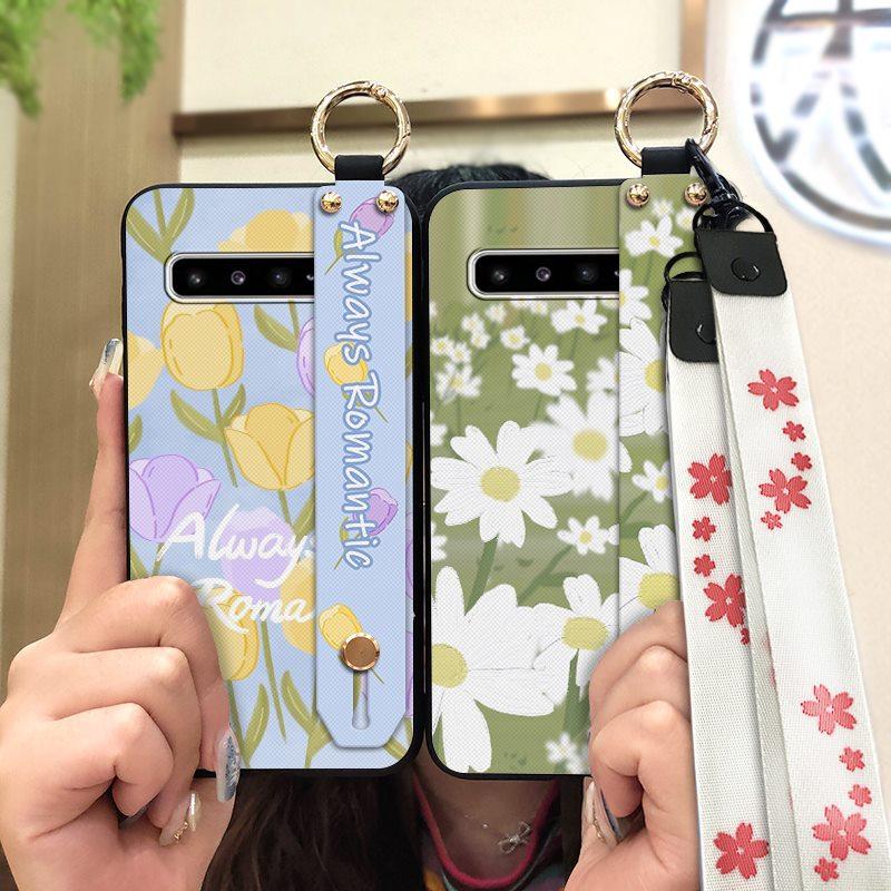 Phone Holder Oil Painting Phone Case For Samsung Galaxy S10 5G/SM-G977N Fashion Design Lanyard Silicone Shockproof Ring