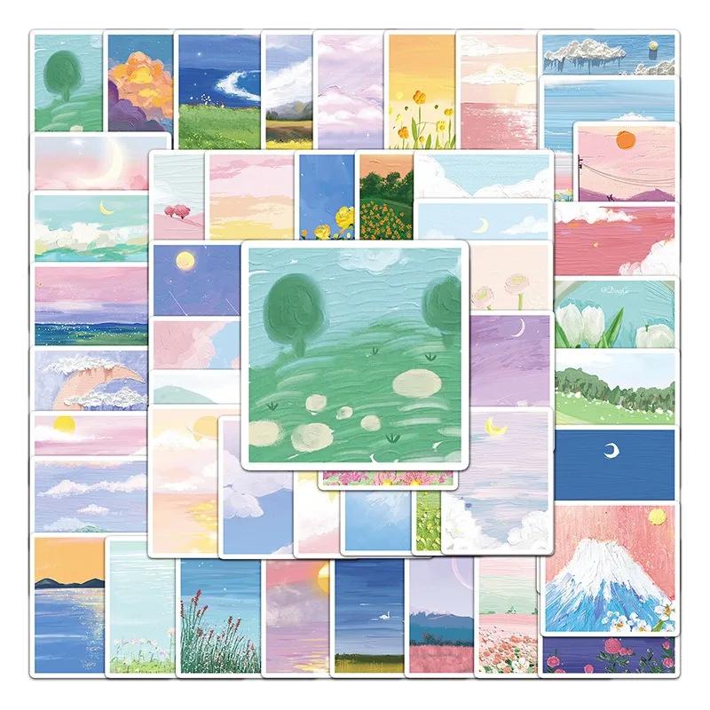 50PCS Schöne Landschaft Ölgemälde Aufkleber Sammelalbum Journal DIY Material Aufkleber Mädchen Telefon Fall Gepäck Decor Aufkleber