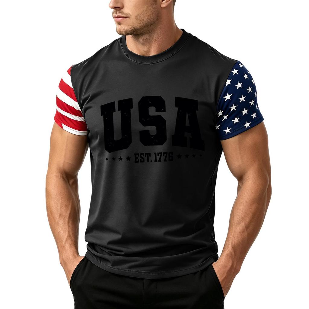 Men's Independence Day Flag Print Short Sleeve T-Shirt, Loose Casual Daily Summer Tops