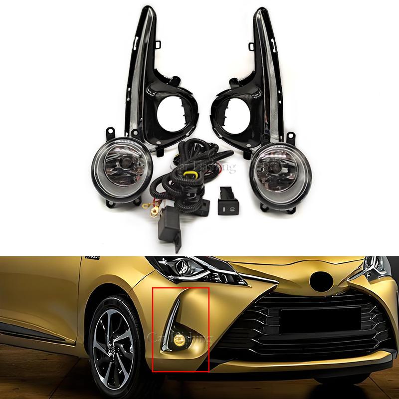 LED Fog Light For Toyota Yaris Vitz US type 2018   with Wires Switch Harness Kit angel eyes Fog lamp cover Chrome