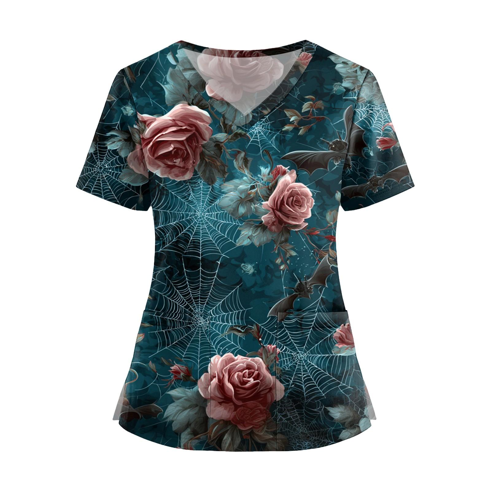 

Женская мода V-образный вырез короткий рукав комбинезон с карманами принт топы одежда XL