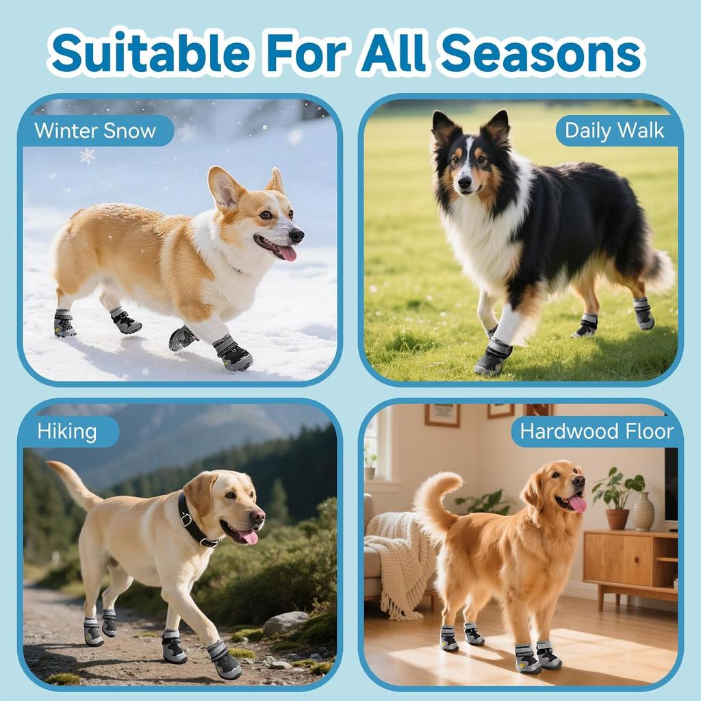 Hipaw Dog Booties for Winter,Snow Boots for Small Medium Large Dogs,Waterproof Dog Rain Shoes,Non-Slip Paw Protector for Outdoor